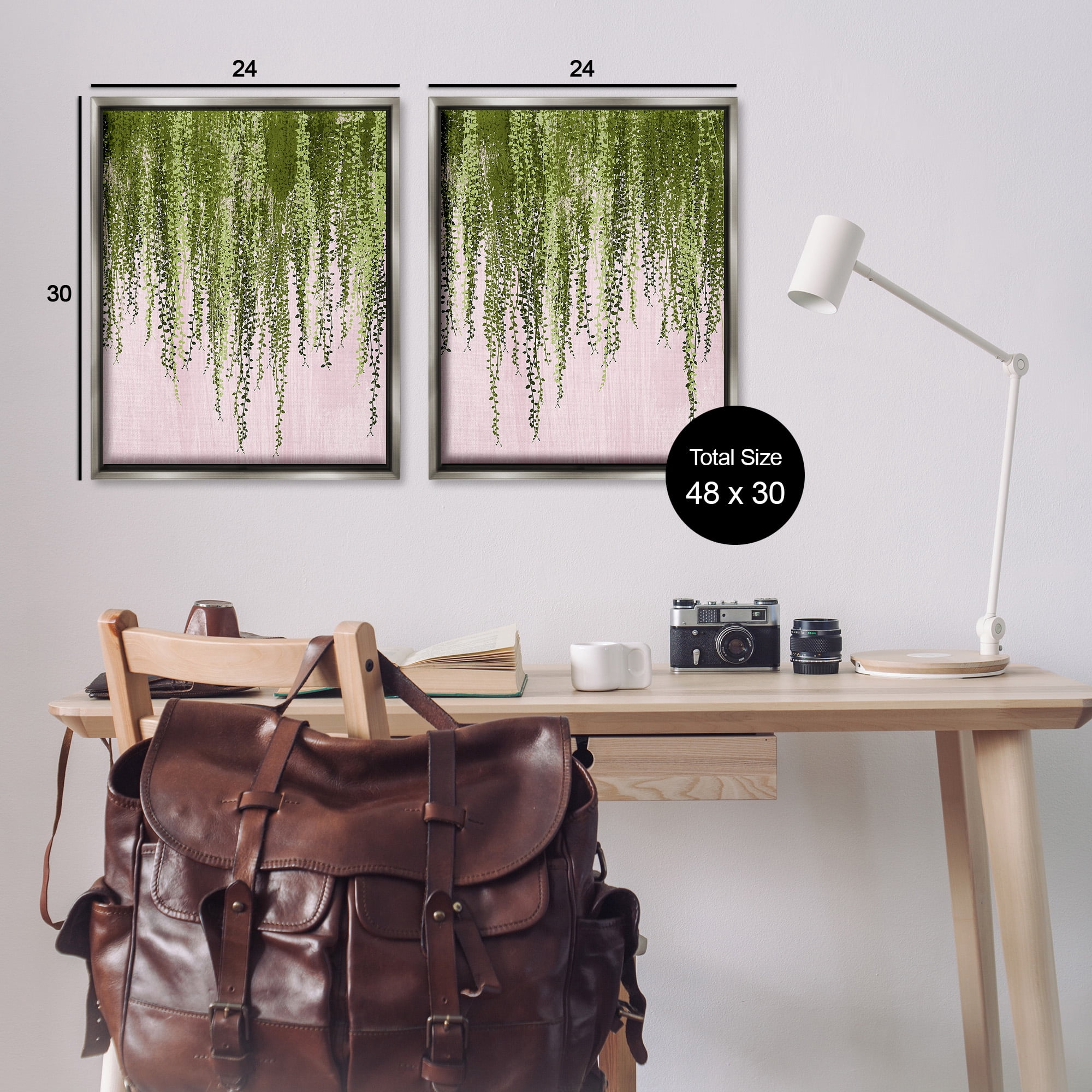 Stupell Industries Natural Falling Ivy Botanical & Floral Painting Gray Floater Framed Canvas Art Print Wall Art, 25 x 31, Set of 2