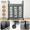 thumbnail image 2 of 3 Section Laundry Basket with Wheels and Lids, 150L Rolling Laundry Hamper with Handle, Sorter for Clothes Storage (Gray), 2 of 9