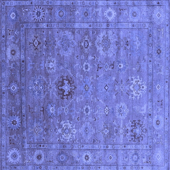 Ahgly Company Machine Washable Indoor Square Oriental Blue Industrial Area Rugs, 6' Square