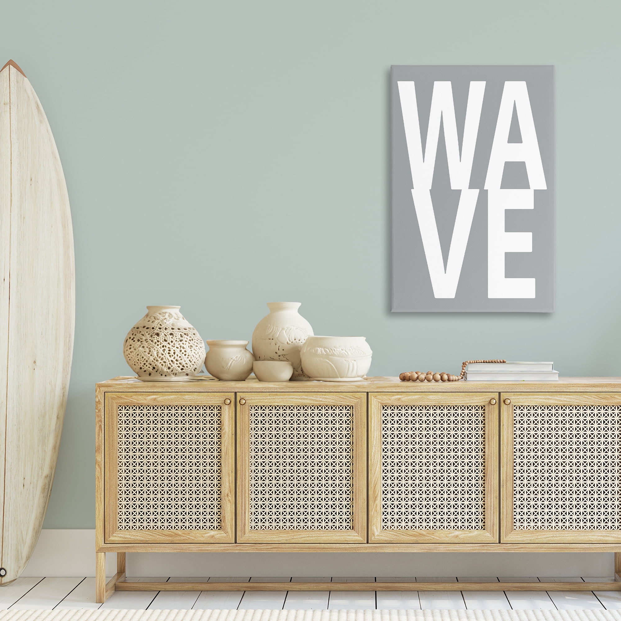 Stupell Industries Wave Word on Grey Typography Painting Gallery Wrapped Canvas Art Print Wall Art, 30 x 45
