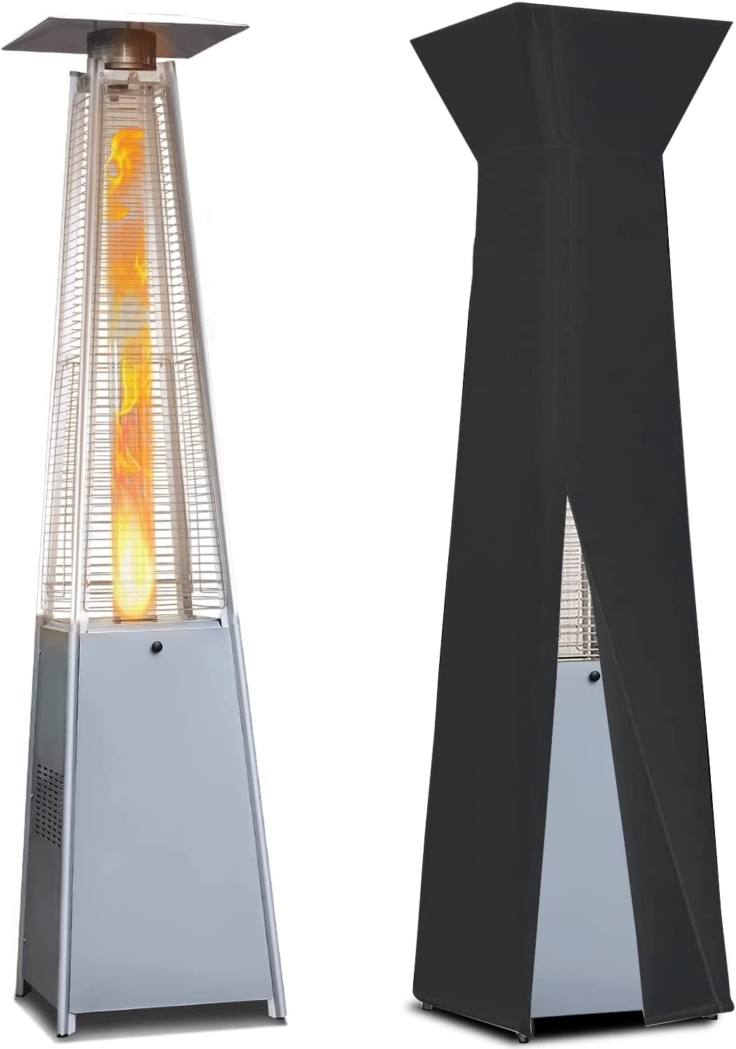 Pamapic 42000 BTU Pyramid Outdoor Patio Heater with Cover,Rapid Heating Propane Heater,New Rattan Design Heater with Wheels for Patio,Garden,Courtyard,Balcony 