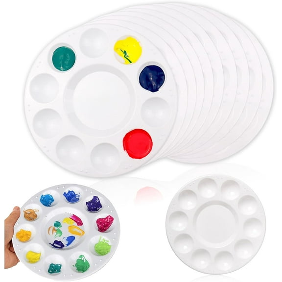 Scheam 10 Pcs Set Paint Tray Palette, Round Plastic Tray Palettes, Paint Mixing Professional Art Supplies for Oil Watercolor DIY， Paint Palette Tray Plastic Round Palette for Craft Art Painting
