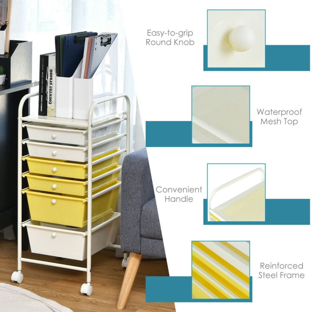 Demi Bonn 6 Drawers Rolling Storage Cart Organizer with 4 Universal Casters, Yellow & Beige