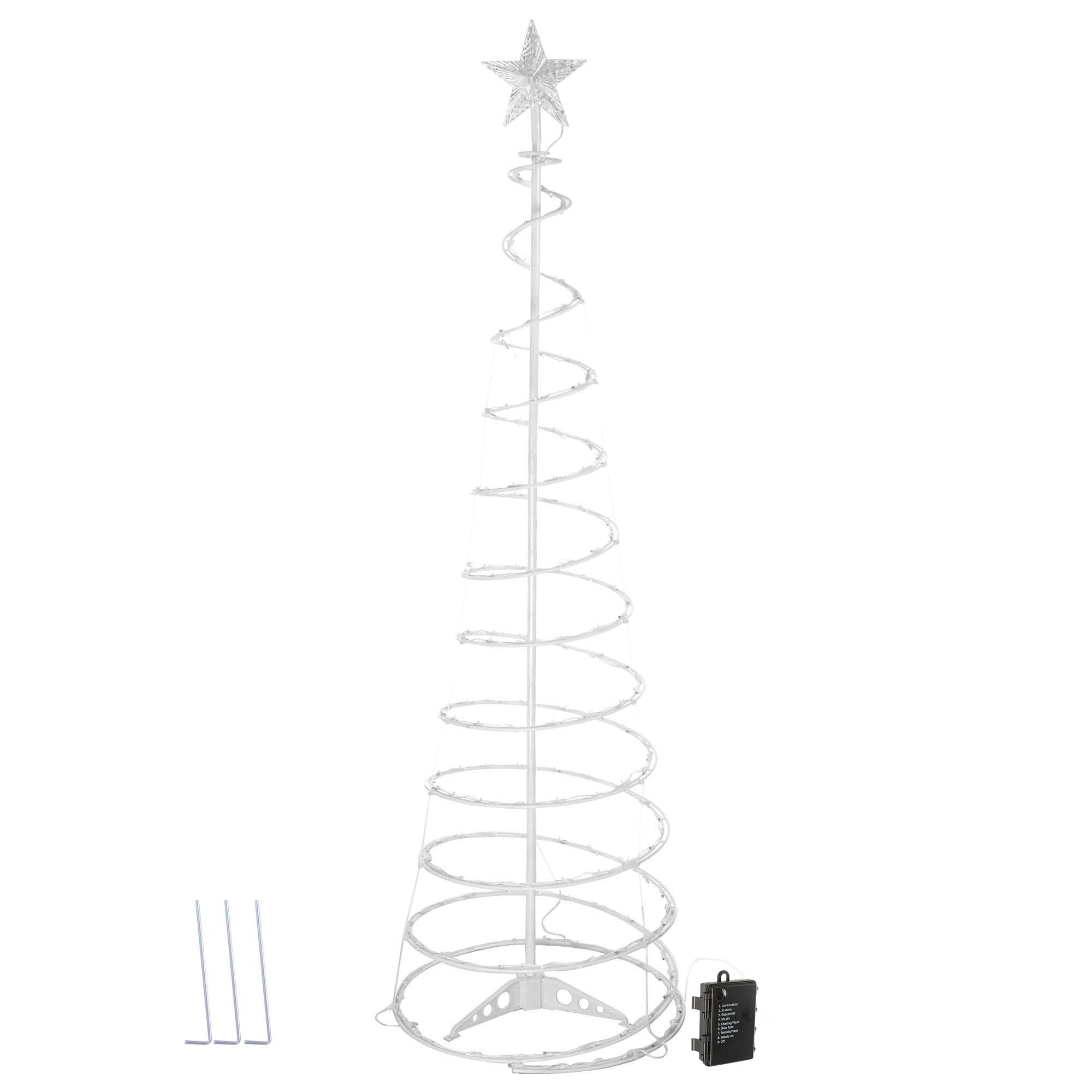 Modern 8-Mode 5FT 141-LED Cool White Lights Battery Spiral Christmas Décor Tree 