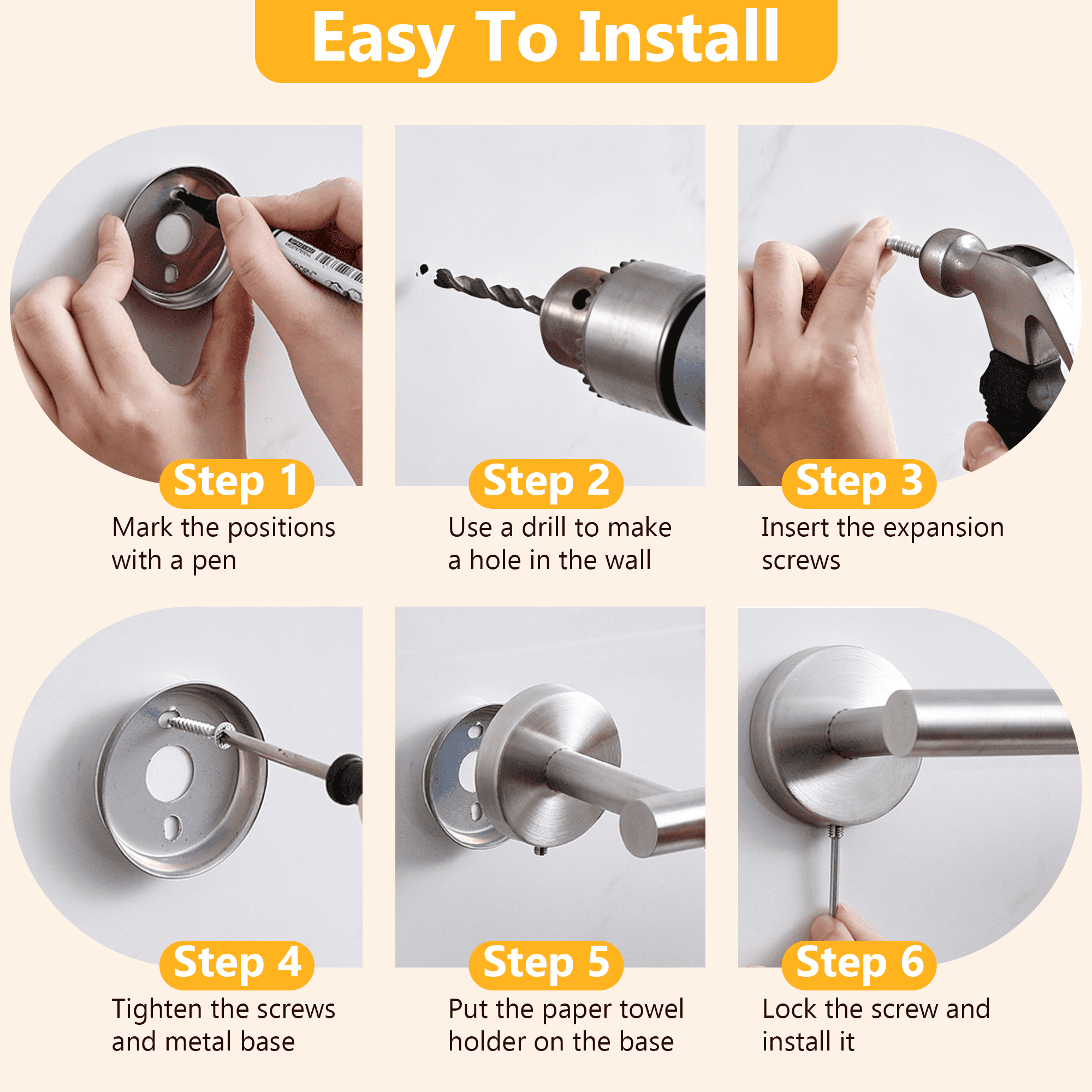 Wall Mount Paper Towel Holder, Stainless Steel Under Cabinet Paper Towel Rack, Multi-Purpose Wall Towel Bar for Kitchen Bathroom, Drilled Mount Paper Roll Holder