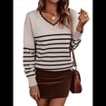 thumbnail image 2 of Suéter de Punto para Mujer, Informal, con Cuello en V, Estampado A Rayas, Holgado, de Larga Albaricoque XL, 2 of 10