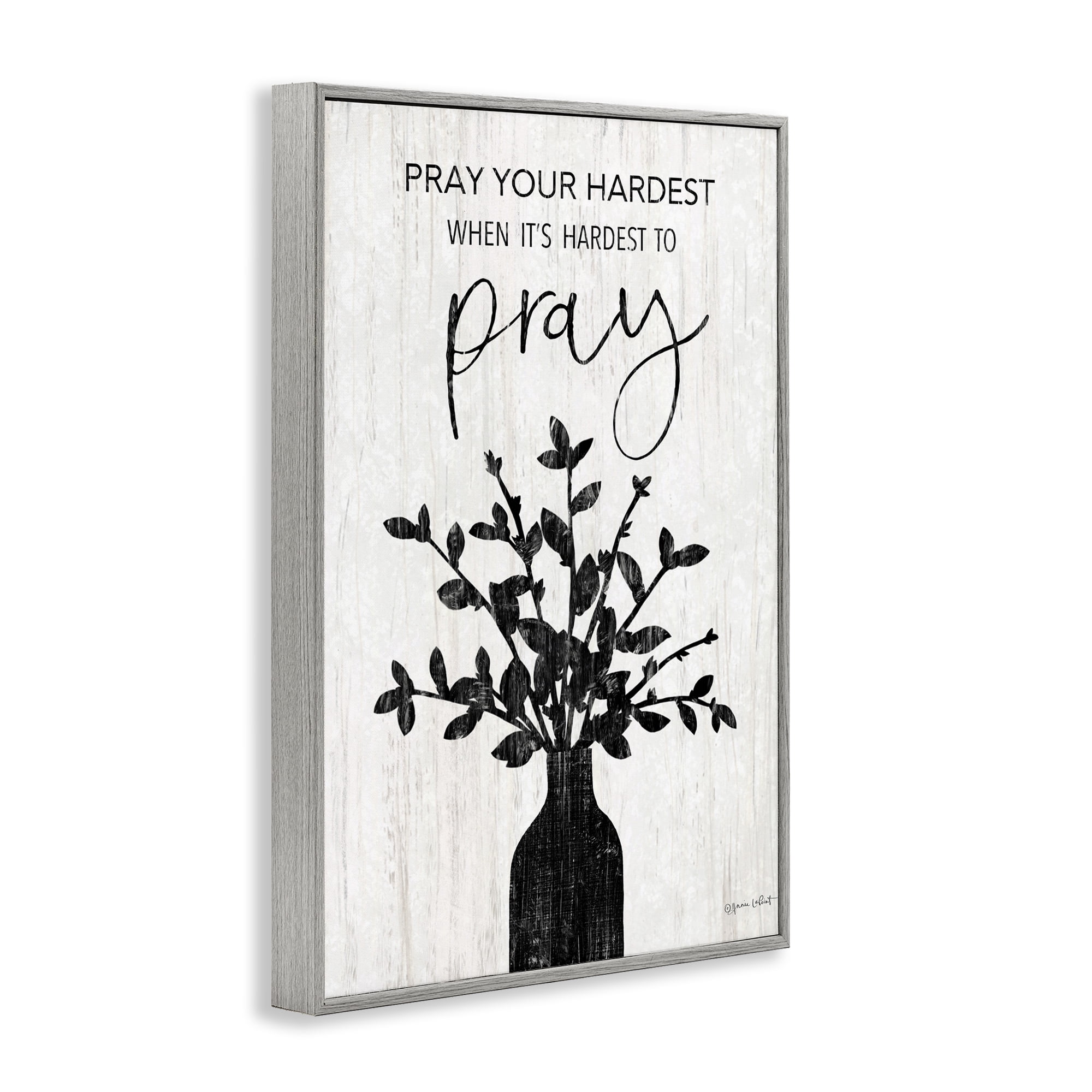Stupell Industries Pray Your Hardest Religious Painting Gray Framed Art Print Wall Art, 20 x 30