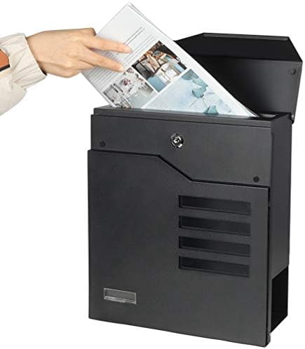 Locking Mailbox Wall Mount- Waterproof mailboxes with Secure Key Lock and Newspaper Compartment, Key Lock Drop Box Extra Large Capacity, 12.9 x 4.1 x 14.2 Inch, SM-HPB938 Black New
