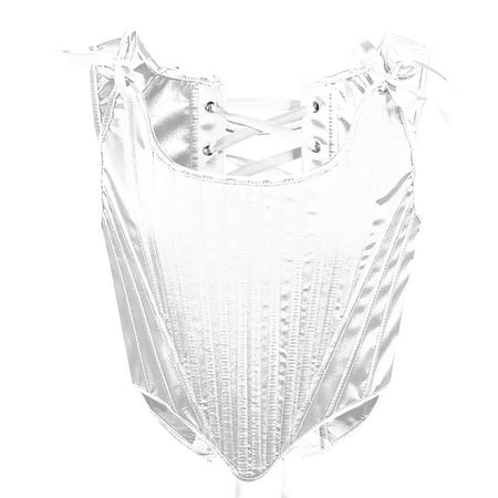 Mrat Camisole with Built In Bra Women Lace-Up Solid Fishbone Court Vintage Corset Straps Tank Tops Shapewear High Neck Workout Tank Tops S-31 White XL