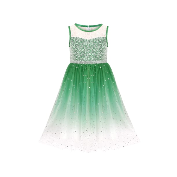 Vestido de Niña Verde Encaje Tul Falda Degradada Estrella Brillante sin Mangas 12 Años