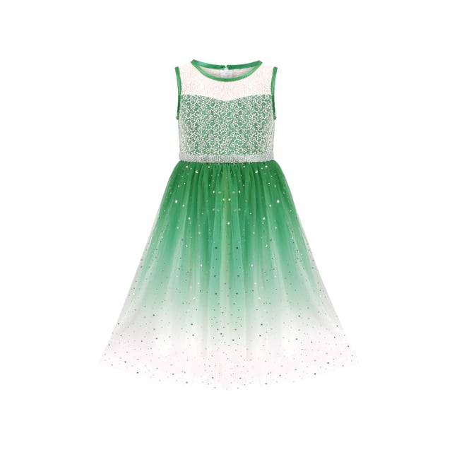 Vestido de Niña Verde Encaje Tul Falda Degradada Estrella Brillante sin Mangas 12 Años