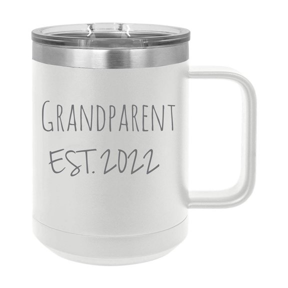 Grandparent Est. 2022 Established Stainless Steel Vacuum Insulated 15 Oz Engraved Double-Walled Travel Coffee Mug with Slider Lid