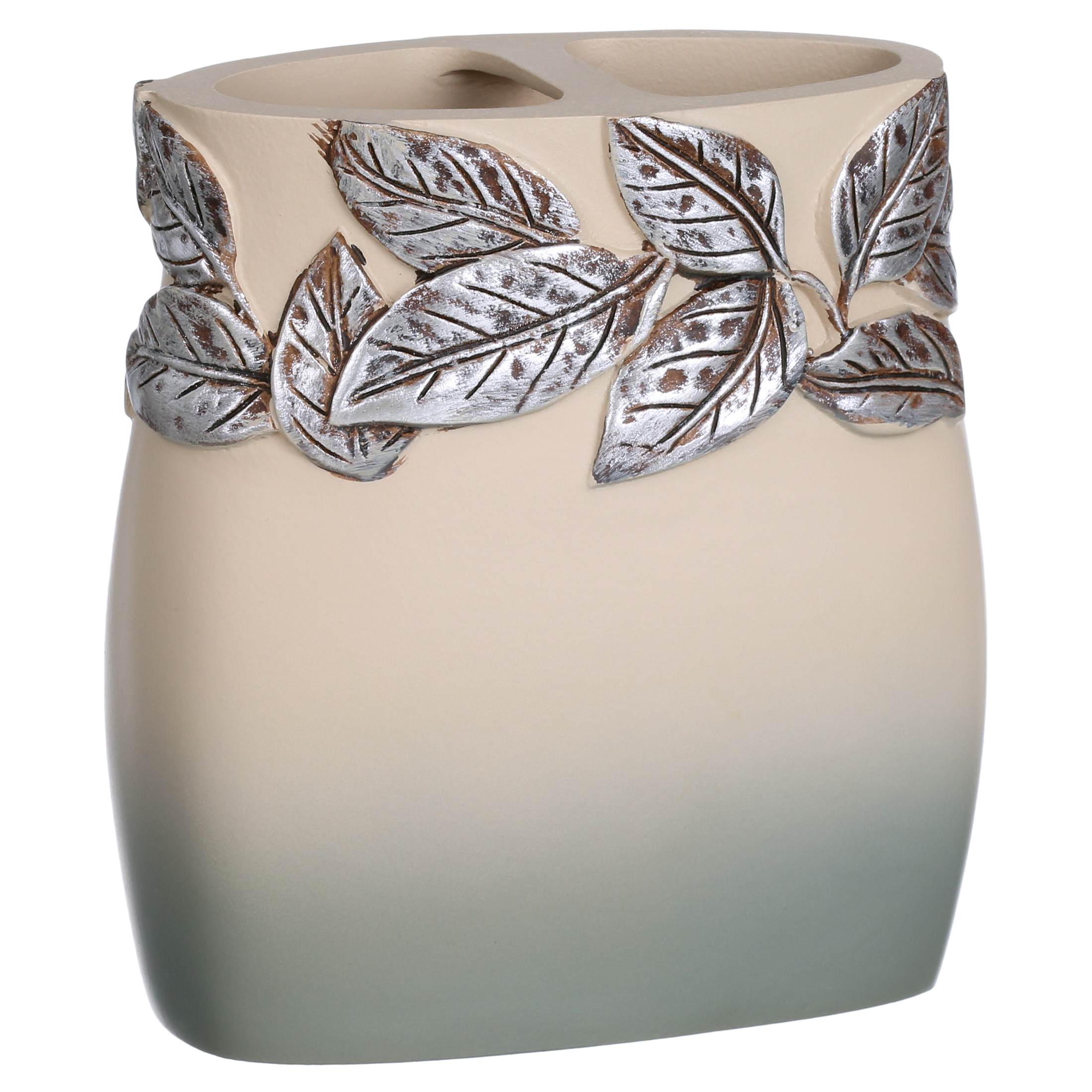 Mainstays Silver Leaves Toothbrush Holder, Gray, Silver