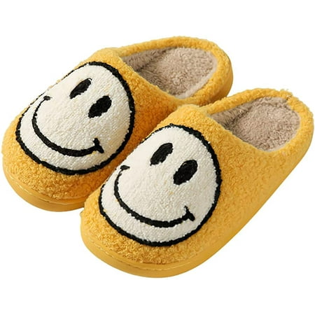 

Smiley Face Slippers For Women And Men Fuzzy Fluffy Slippers Warm Cozy House Slippers Slip-on Indoor Outdoor Slippers