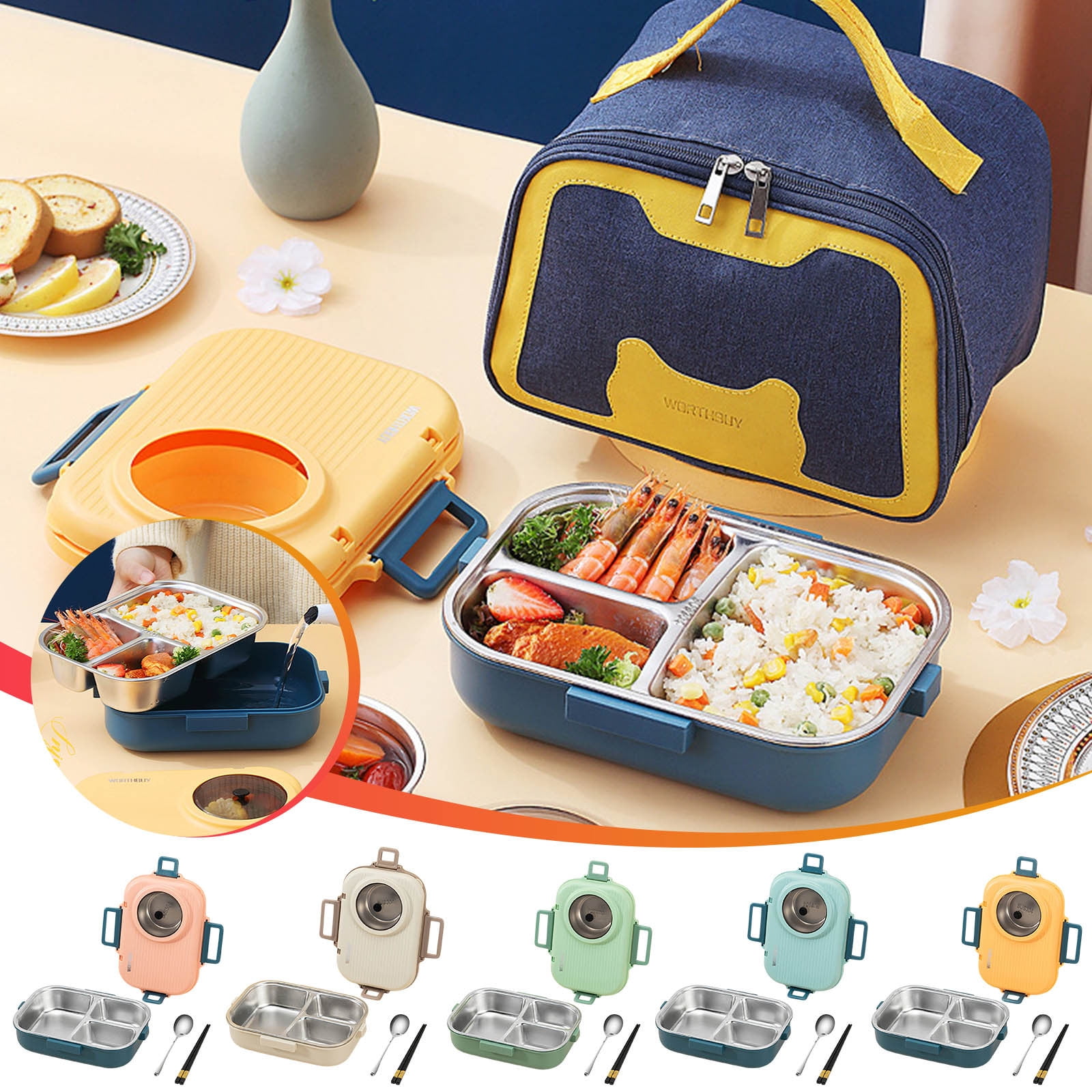 Wovilon Bento Box 1400Ml 2 Layer Round Food Lunch Box Stainless Steel Lunch  Box Lunch Box Food Storage Box Children'S Lunch Box Hot Food 