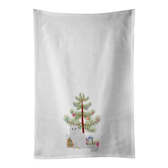 Chinchilla Persian Longhair Cat Merry Christmas White Kitchen Towel Set of 2 19 in x 28 in