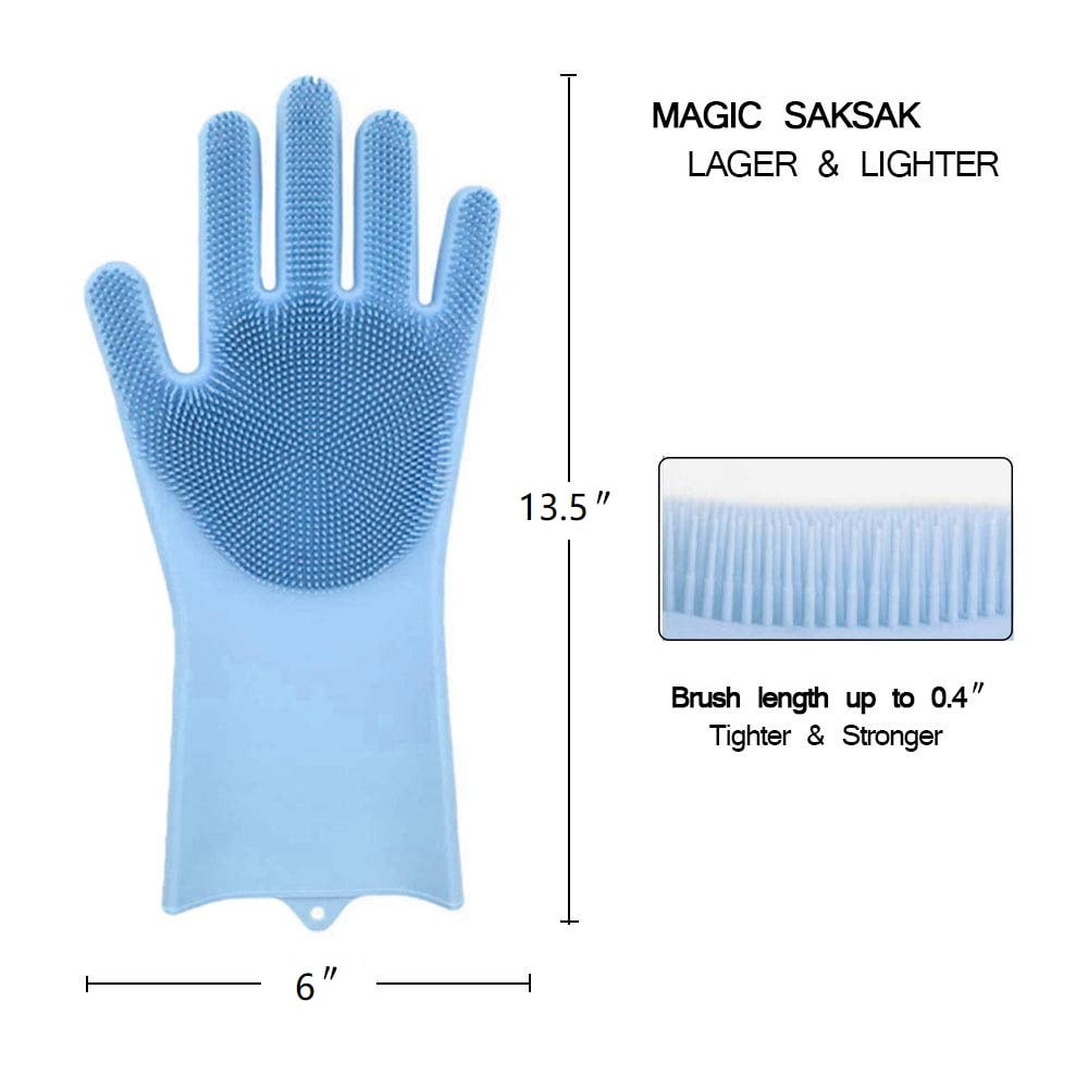 Heat Resistant Magic SakSak Reusable Silicone Cleaning Gloves with Scrubber 