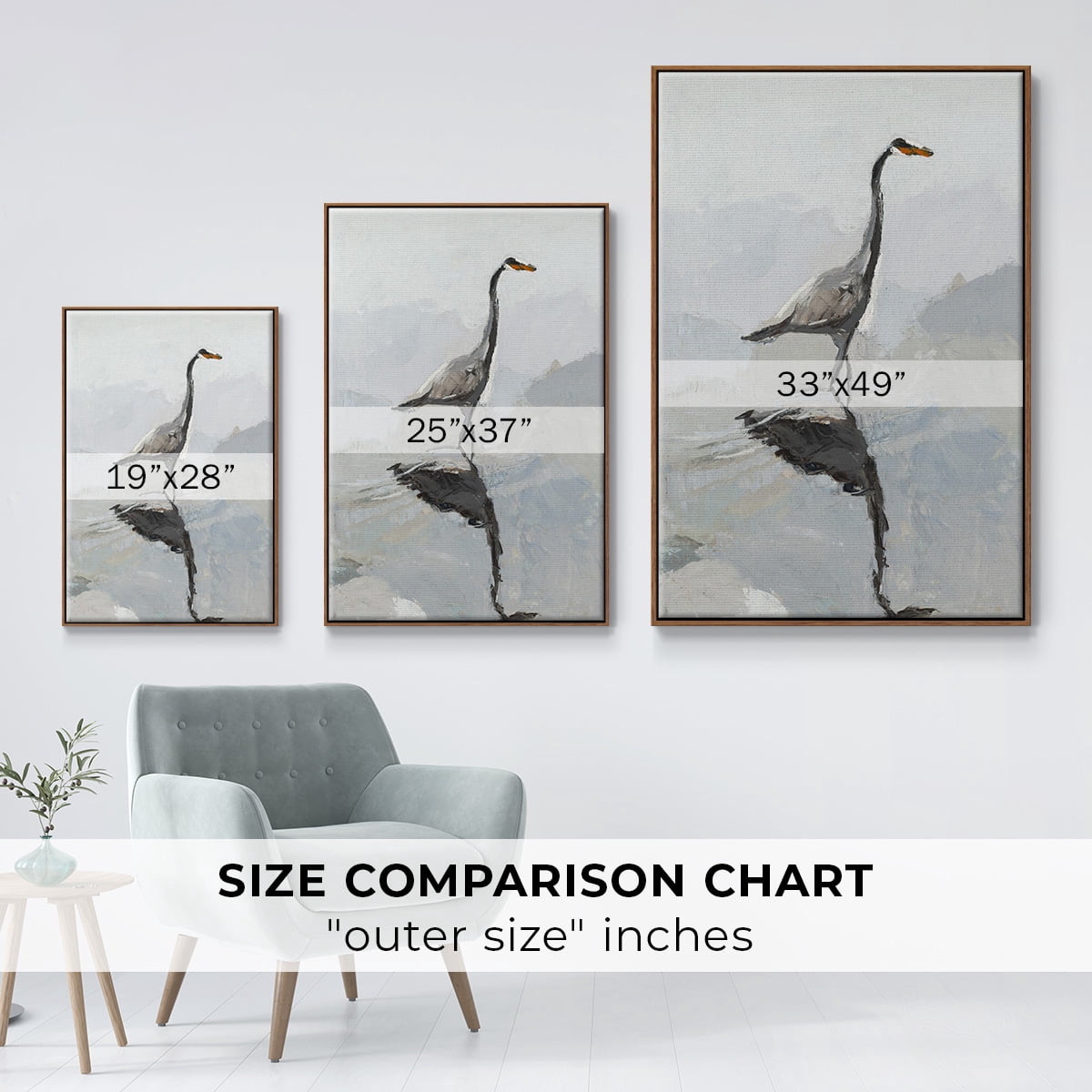 Heron Framed Premium Gallery Wrapped Canvas - Ready to Hang - 25 x 37 - Walnut Floating Frame