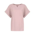 thumbnail image 7 of Basic T Shirts for Women Ladies Summer Casual Roll Short Sleeve V-Neck Solid Color Blouse Women's Shirt, 7 of 7