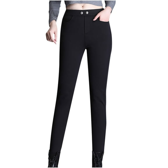 JeashCHAT Women's Fleece Lined Tights Ladies Tight Leggings, Outer Wear Winter No Velvet Pencil Pants