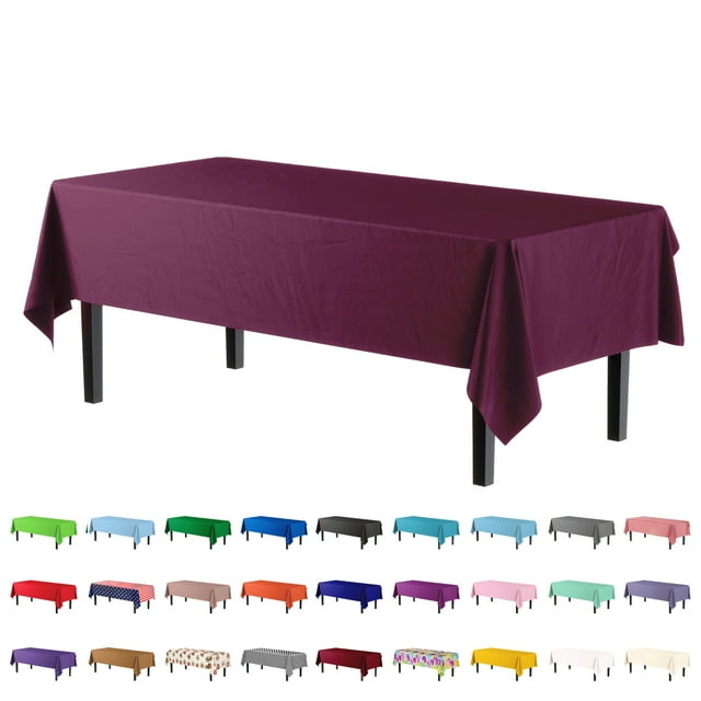 Exquisite Plum Plastic Tablecloth Cover - 54" x 108" - Heavy Duty - Disposable - Single Count