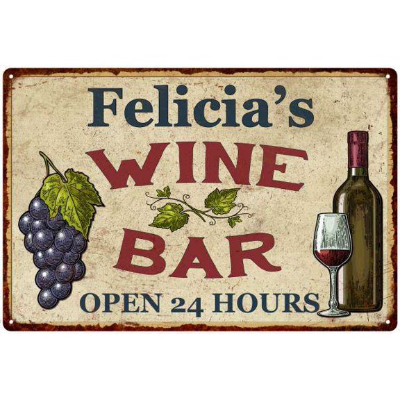 Felicia's Rustic Wine Bar Sign Wall Decor Kitchen Gift 12 x 18 Matte Finish Metal 112180056764