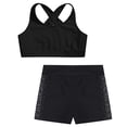 thumbnail image 4 of Alvivi Kids Girls 2Pcs Sport Dance Outfits Cross Back Sleeveless Vest with Rhinestones Shorts Set Black 10, 4 of 5