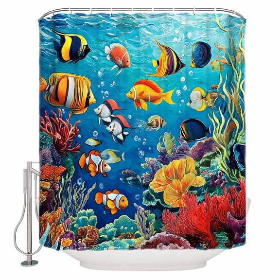 Small Stall Shower Curtain 48x72 Inch Narrow Half Size Moroccon Bath Curtains Bathroom Decor Ocean Tropical Fish Waterproof Fabric Shower Curtain Set with Hooks 48 Inch