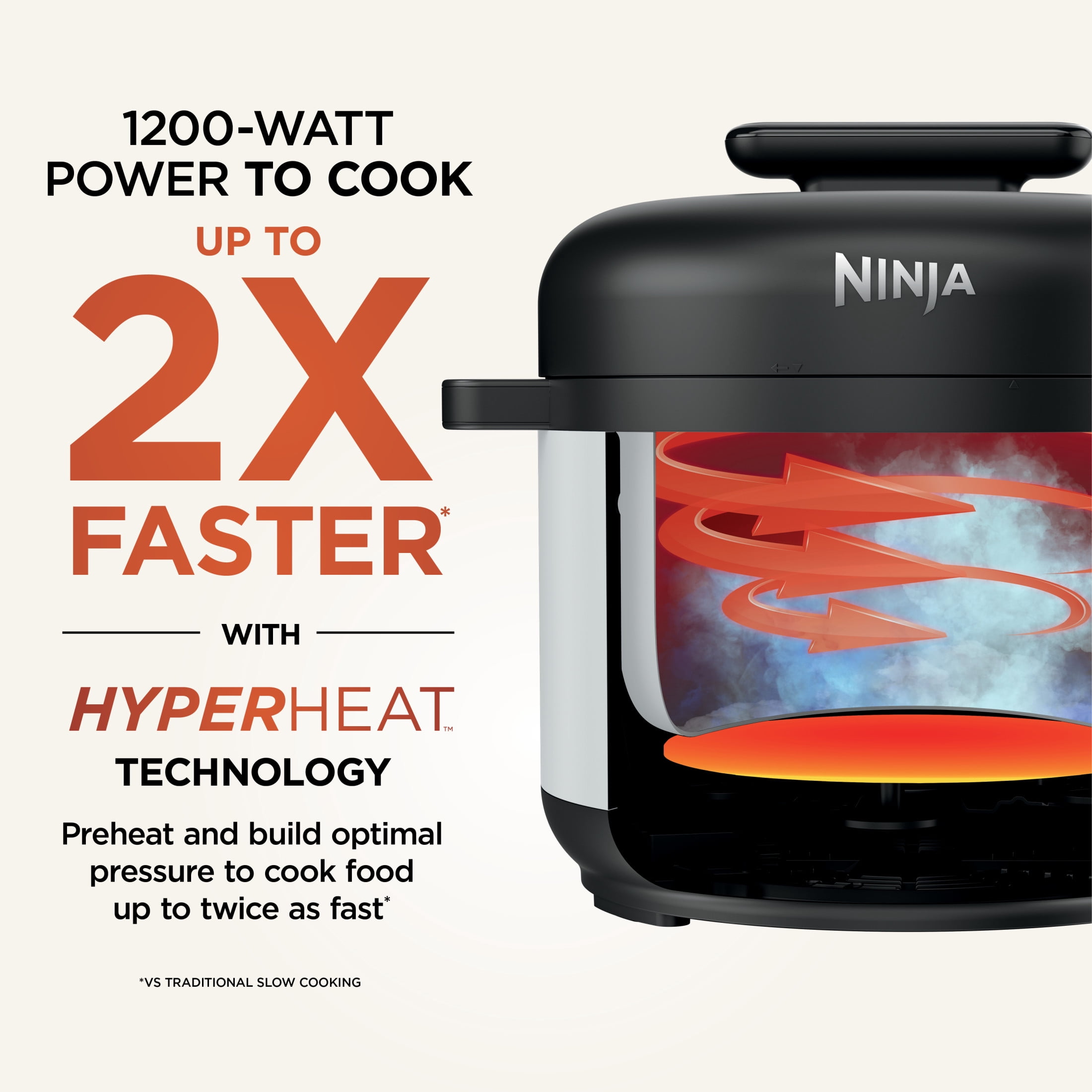 Ninja HyperHeat 9-in-1 Electric Pressure Cooker with SimpliServe Pot — 6.5 Qt, Cooks Up to 2X Faster, 1200W, Feeds 8–10, PC201WH White
