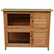 48" 2 Tiers Wooden Bunny Rabbit Hutch Cat Shelter Guinea Pig House Waterproof Coop Rabbit Hutch with two trays Cage