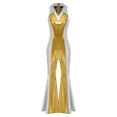 thumbnail image 7 of Aislor Women's Retro Disco Dance Costume Contrast Color Lapel V Neck Bell Bottom Romper Clubwear Gold M, 7 of 7