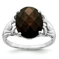 thumbnail image 1 of FB Jewels Sterling Silver Rhodium Oval Checker-Cut Smoky Quartz Ring, 1 of 2