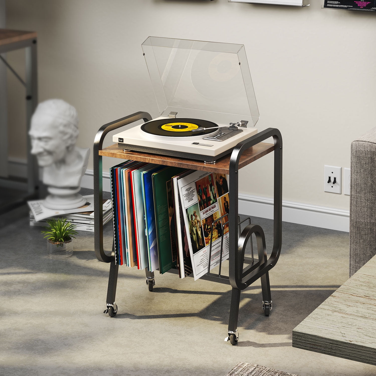TCHOMENY Record Player Stand, 2Tier Vinyl Record Storage with