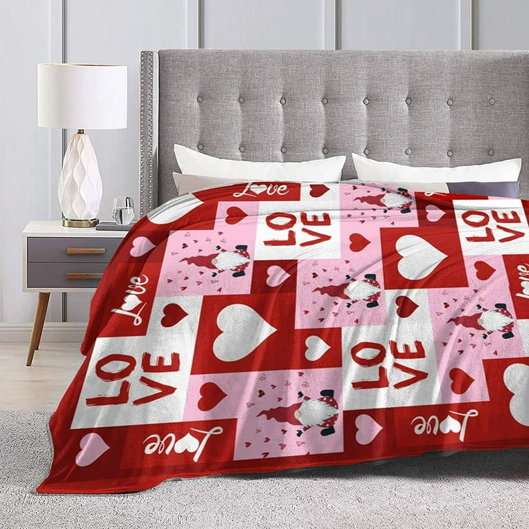 Sonernt Soft Blanket Valentine s Day Gnomes Warm Cozy Happy Valentine s Day Heart Shaped Cute Throw Blankets