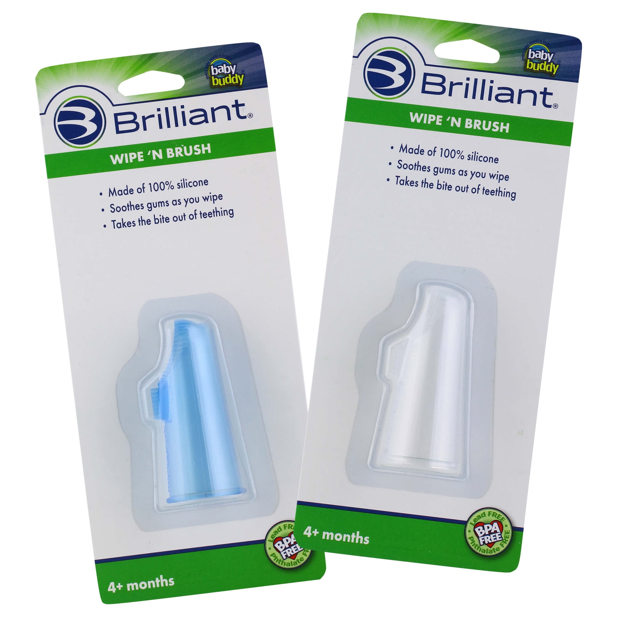 Brilliant Infant Wipe N Brush Soft Silicone Toothbrush, Use with Tooth Tissues, Blue-Clear - 2 Pack