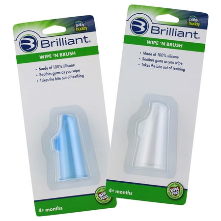 Brilliant Infant Wipe N Brush Soft Silicone Toothbrush, Use with Tooth Tissues, Blue-Clear - 2 Pack