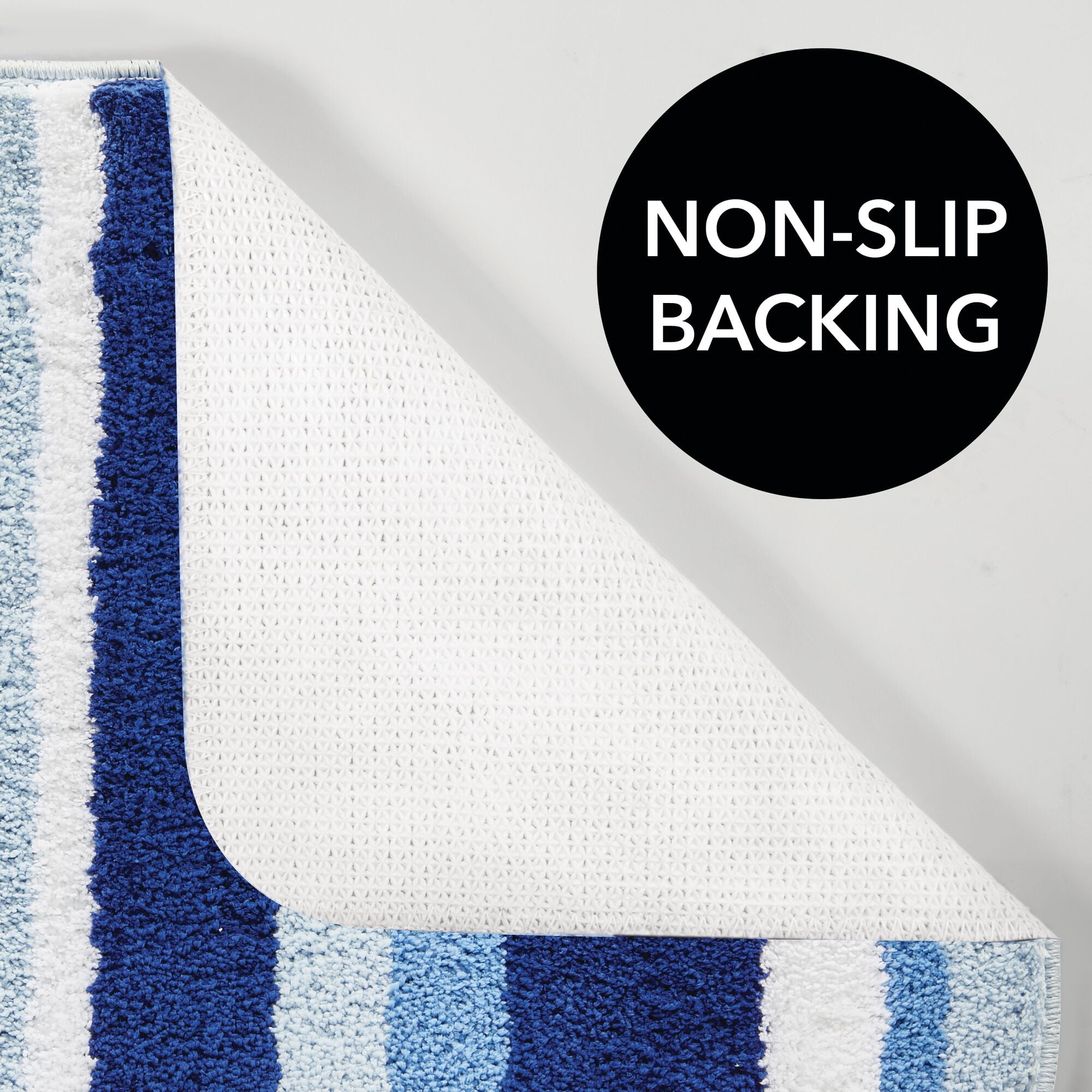 mDesign Striped Microfiber Bathroom Spa Mat Rugs/Runner, Set of 3 - Blue