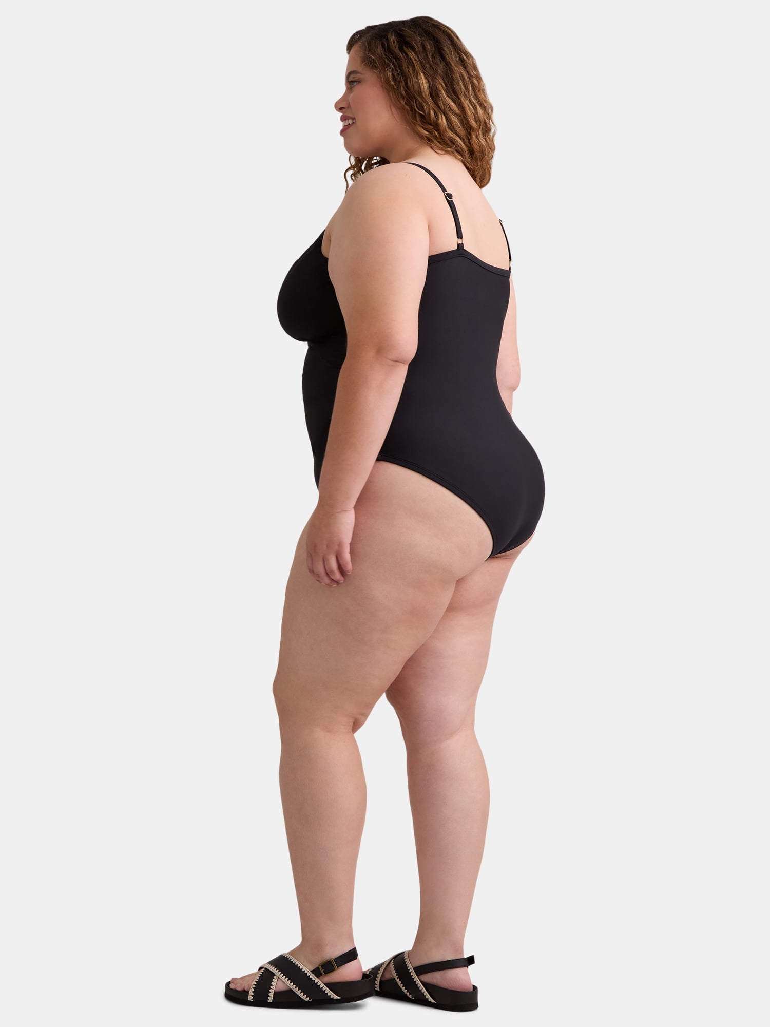 Time and Tru Women’s and Women’s Plus Mesh Inset One Piece Swimsuit, Sizes XS-3X
