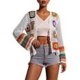thumbnail image 1 of Cárdigans florales de ganchillo for mujer, cárdigan bohemio con abertura frontal, suéter, Tops de manga larga, moda Primavera Verano, 1 of 4