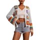 thumbnail image 1 of Cárdigans florales de ganchillo for mujer, cárdigan bohemio con abertura frontal, suéter, Tops de manga larga, moda Primavera Verano, 1 of 4