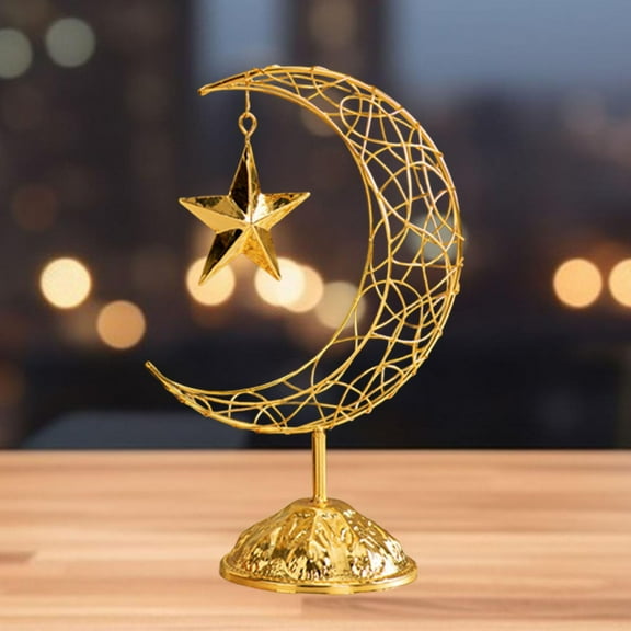 balikha Moon Star Ornament Tabletop Decor Iron Ideal Gift for Eid Party Decor, Ramadan Art, Ramadan Decoration for Home Decor Bedroom Gold