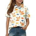 thumbnail image 2 of School Uniforms for Girls Short Sleeve Henley Cute Cartoon Animal Print Polo Shirts Button Closure Active Causal T Shirts, 110, 2 of 5