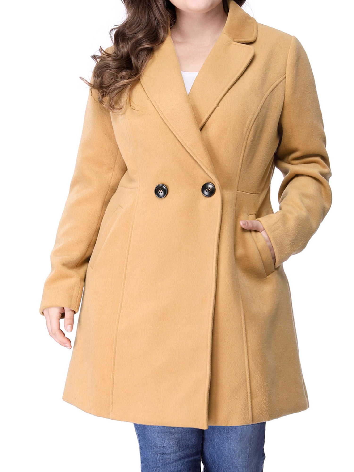 Women's Plus Size Long Sleeve Button Closure Lapel Winter Coat