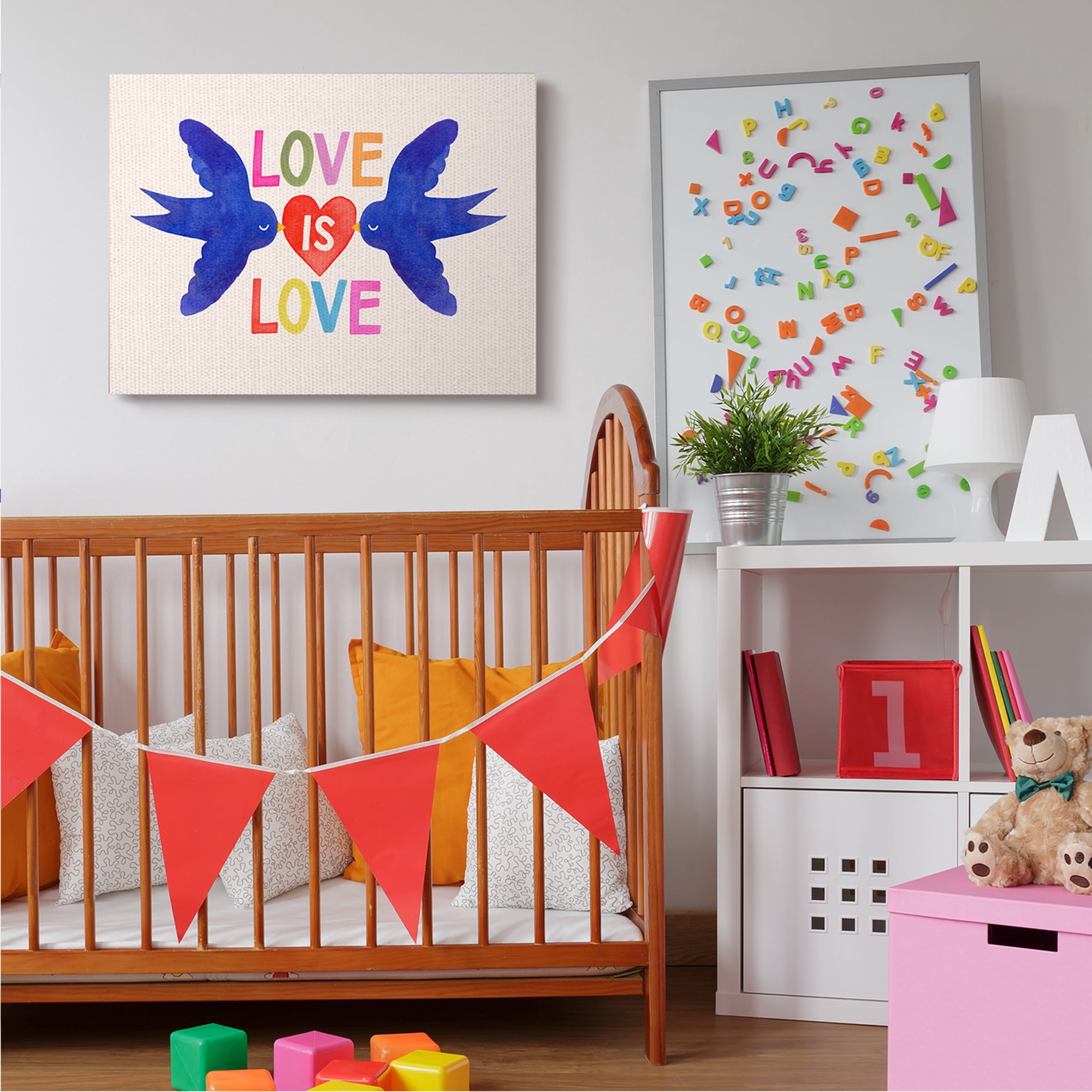 Stupell Industries Love is Love Phrase Blue Doves and Heart Canvas Wall Art by Victoria Barnes