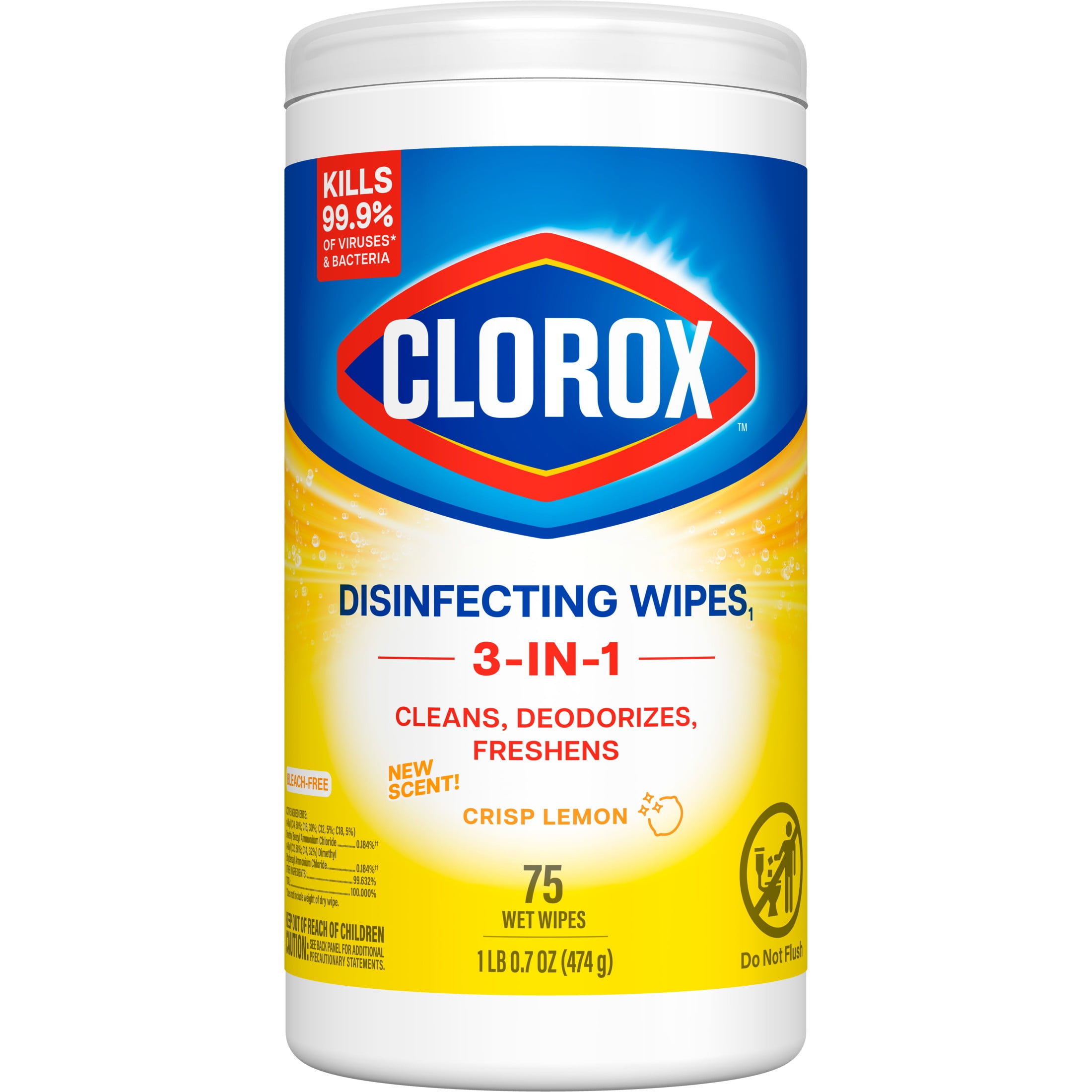 Clorox Bleach-Free Disinfecting and Cleaning Wipes, Crisp Lemon, 75 Count