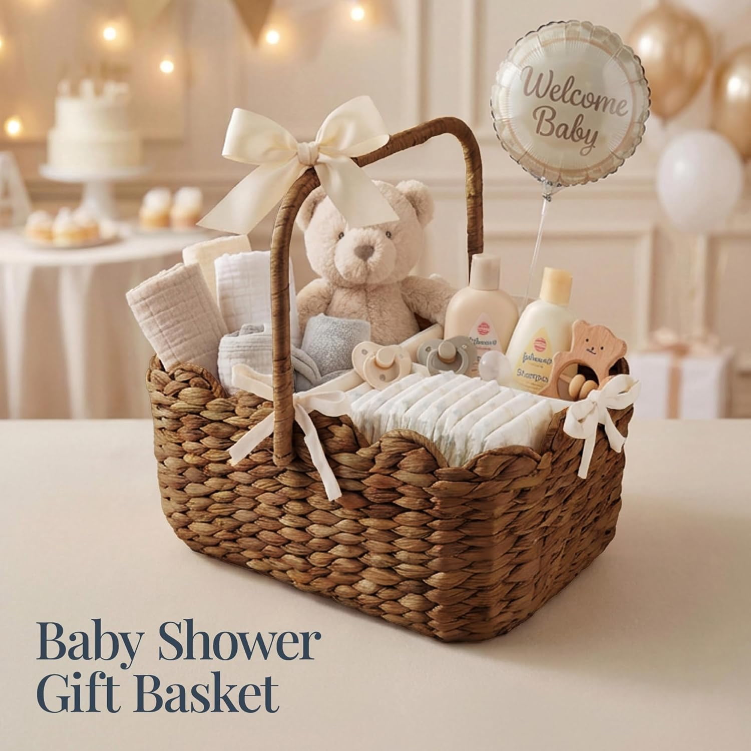 Baby Diaper Caddy Organizer, Large Portable Handmade Nursery Basket w/Removable Divider & Handles, Handwoven Changing Table Storage Bin for Nursery Organization - Chestnut