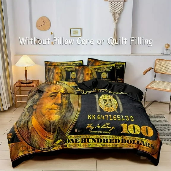 YJHDM Money Bedding Set 3D Luxury Pattern Down Duvet Cover Pillowcases 2/3 Pieces for Boys Teens Men