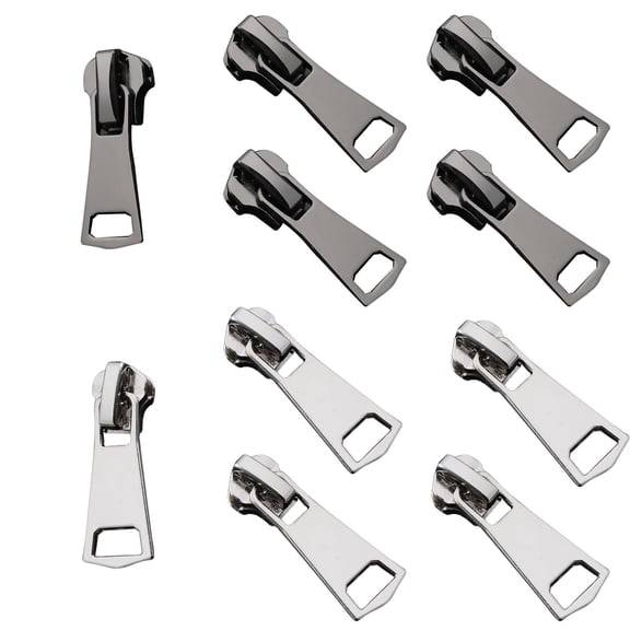 FACEGA 10 Pcs Zipper Pull,#5 Zipper Pull Replacement,Durable Metal Zipper for Jackets,Backpacks,Luggage and Bags,Black&Silver