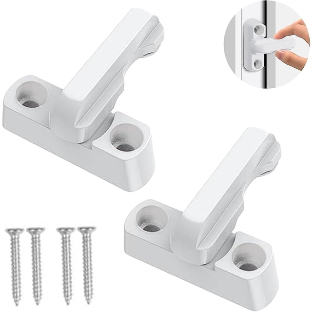 Paquete de 2 cerraduras de ventana de PVC UPVC para seguridad del hogar, puerta abatible de acero plástico, cerradura de elevación de ventana (blanco)