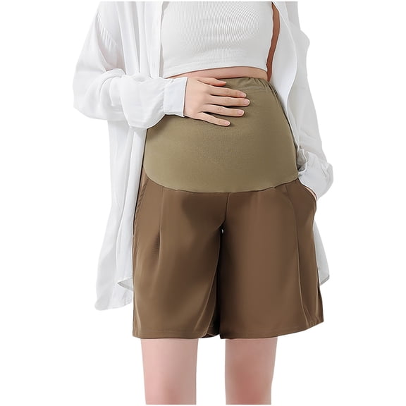 Maternity Bermuda Shorts Over Bump Support Comfy Summer Pregnancy Shorts with Pockets Women Maternity Going Out Pants (XL, Coffee)